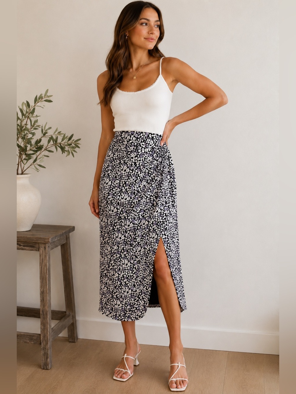 Abercrombie & Fitch Floral Side Slit Midi Slip Skirt S Romantic Cottagecore
